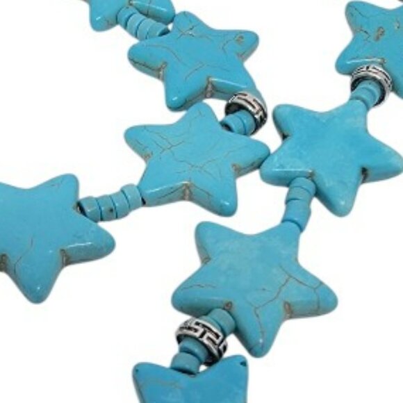 Turquoise Colored Beaded Necklace with Star Design and Silver Spacers  New - Picture 2 of 2